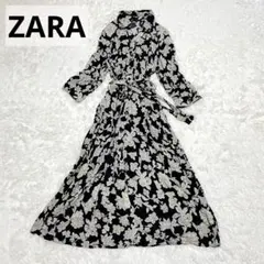 美品✨　ザラ マキシ　ワンピース シャツ ベルト フレア 花柄 ペイズリー柄 M