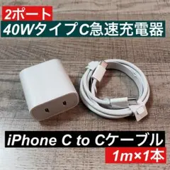 1m iPhone15～17タイプCケーブル＆2ポート40W急速充電器セット