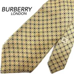 バーバリー　ネクタイ　イエロー　刺繍　ホースロゴ　シルク100%　ブロック