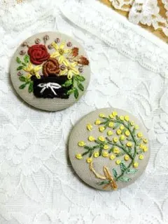 刺繍ブローチ くるみボタン