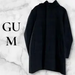 GU M ダークグリーン チェック フード付きダッフルコート　ダウンコートのサムネイル