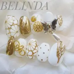 成人式 前撮り 振袖 袴 ホワイト 蝶々 花柄 フラワー 和柄 ネイルチップ