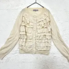 エムプルミエ◆フリルニットカーディガン/ティアード オシャレボタン 羽織り