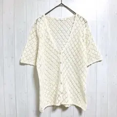 レモンツリー　Lemon tree　半袖ニット　ラメ糸　ホワイト　M　Vネック