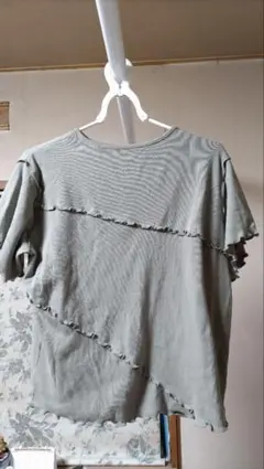 フリル切り替えデザイン 半袖Tシャツ グレー