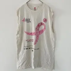 ヘインズ【M】ノースリーブリメイクTシャツ ロゴ柄 白 綿 カジュアル スポーツ