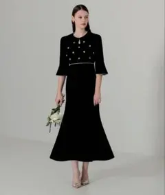 ベロアスリットマーメイドシルエットワンピース　結婚式　二次会　オケージョンドレス