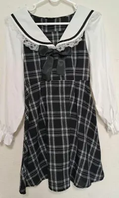 150cm セーラー襟 チェック柄ワンピース (長袖)