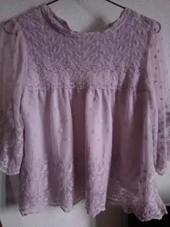 earth music&ecology 薄紫 刺繍 五分袖チュニック