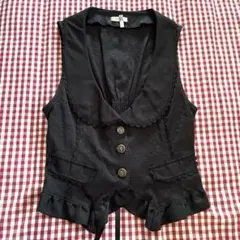 美品　axesfemmeアクシーズ ブラックリボンフリル付きジャガードベストジレ