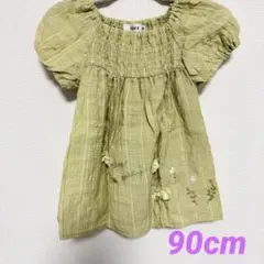 SLAP SLIPフラワー刺繍付き薄緑ワンピース 90cmキッズ服シャツ