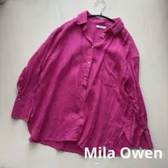 ミラオーウェン ゆったりオーバーサイズ きれい色フレンチリネンシャツ　ピンク