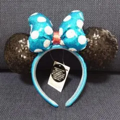 【新品】ディズニー ミニー 水玉スパンコール カチューシャ ブルー