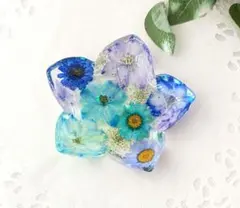 レジン ヘアゴム 蝶とドライフラワー パープル キーホルダー ブローチ