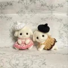シルバニア服　ふたごちゃんのベレー帽セット(ピンク・ベージュ)