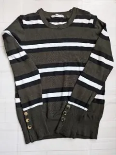 ZARA 長袖ニット オリーブグリーン ストライプ