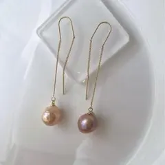天然淡水パールピアス　バロック　エジソン　アボカド　14KGF ハンドメイド