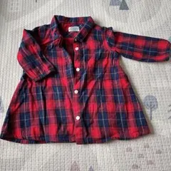 【70-80サイズ】チェック シャツ 上着 ベビー服 赤 ブラウス