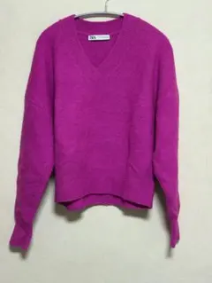 ZARA Vネック ピンク ニット