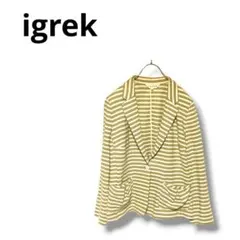 【イグレック】テーラード　ジャケット　可愛い　コットン　ボーダー　ベージュ　L