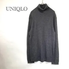 【ユニクロ】 タートルネックセーター XL グレー ウール混 リブニット 秋冬
