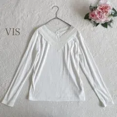 ビス　長袖カットソー　Vネック　レース　白　きれいめ　大人かわいいのサムネイル