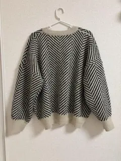 ヘリンボーン柄 クルーネックニット 長袖