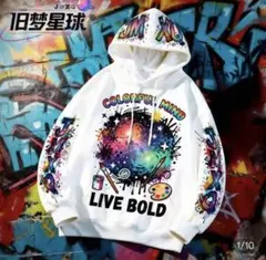 サイズ：XLカラフルペイント パーカー フーディ ストリート系