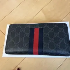 中古　GUCCI GGパターン 長財布 ブラック/レッド/ネイビー
