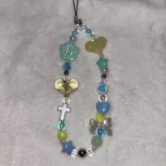 ビーズストラップ　携帯ストラップ　韓国　y2k スクバ　黄色　青