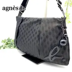 agnes b ドット ショルダーバッグ 黒 チャーム付き