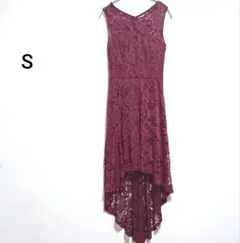 総レースフィッシュテールドレス　パーティー　二次会　ボルドー　Ｓ