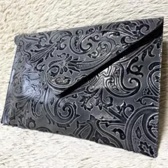 新品・未使用】京都浪花屋 牛革 薔薇型押し 薄型折財布 メタリック