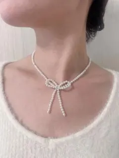 パール(本真珠)リボンネックレス