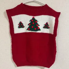 ノーブランド クリスマスツリー柄 クルーネック ノースリーブ 鹿の子編み Mのサムネイル