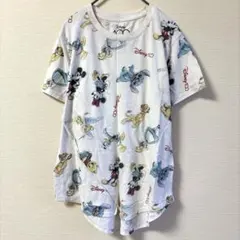 ディズニー Tシャツ クルーネック 半袖 総柄 L 白 綿混 TDL TDS 夏のサムネイル