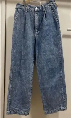 ライトブルー ワイドパンツ ゴムウエスト