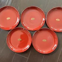 朱塗 菓子皿 5枚セット 金彩松葉紋様のサムネイル