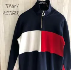 トミーヒルフィガー　差刺繍ロゴ　ハーフジップ　スウェット　トレーナー　古着