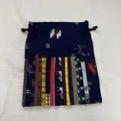 和柄 巾着袋 パッチワーク 藍染め風　おばあちゃん手作り