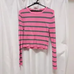 ZARA ピンク ストライプ 長袖Tニット