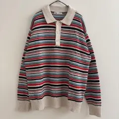 ZARA ニットポロシャツ セーター 薄手 ボーダー アイボリー 生成色
