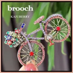 キラリ⭐︎ブローチ 自転車型 ラインストーン コサージュ ピンブローチ ①ピンク
