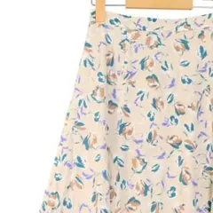【美品】アンタイトル 花柄フレアスカート 上品サテン地 日本製 大人コーデ