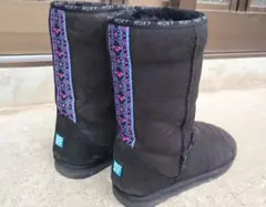 ROXY カラフルロゴムートンブーツ ブラック黒×パープル紫 25