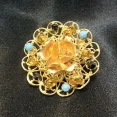 ゴールド花モチーフブローチ Flower Pin Brooch 1063