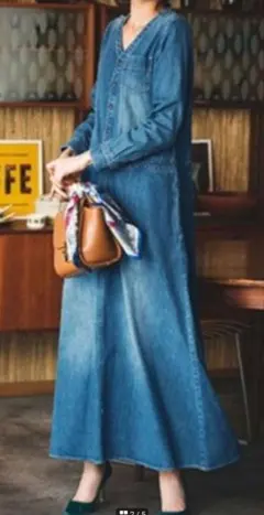 デニム Vネック 長袖 ジャンスカ