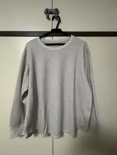 ユニクロ ワッフルクルーネックT ベージュ サーマルロンT
