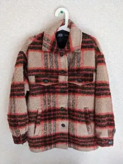 ZARA チェック　シャギーCPOジャケット　ビッグシャツブルゾン