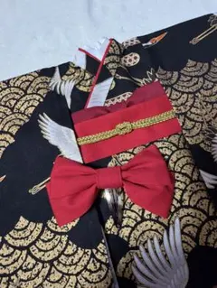 羅紗MSD.SDM.MDD対応　黒地鶴舞青海波　振袖セット